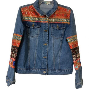 Velzera Beautiful Embroidered Jean Jacket Boho Bling Size Medium (B 6)